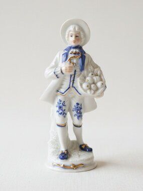 Vintage Capodimonte-Style Porcelain Gentleman Figurine Cobalt Blue Gold